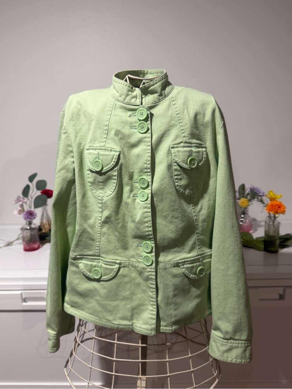 Relativity Light Sage Green Stand-Collar Button Jacket
